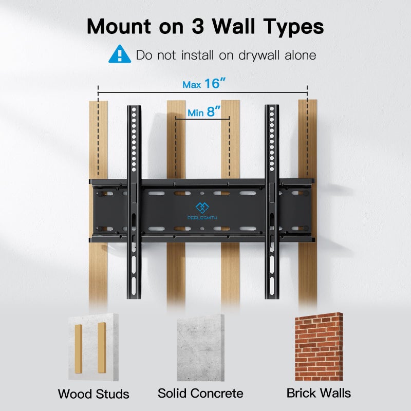 PERLESMITH Fixed TV Wall Mount Bracket, Low Profile Design for Most 26-60 inch LED LCD OLED-4K Flat Screen TVs up to 115lb, Ultra Slim Fixed TV Mount with Max VESA 400x400mm Fits 16 inch Wood Stud - Image 3